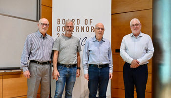 מימין לשמאל: נשיא הטכניון פרופ׳ אורי סיון, גדעון פרנק, דדי פרלמוטר ויו״ר הקורטוריון סקוט לימסטר, קרדיט: רמי שלוש, דוברות הטכניון